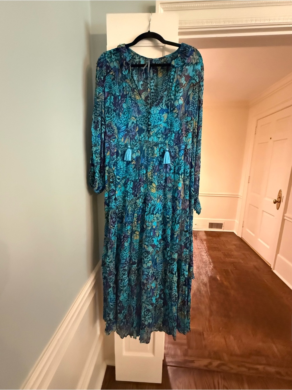 Tuckernuck Teal and Blue Floral Tiered Maxi Dress